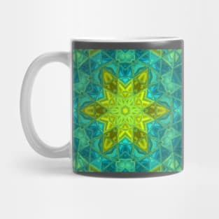 Mosaic Kaleidoscope Flower Yellow Blue and Green Mug